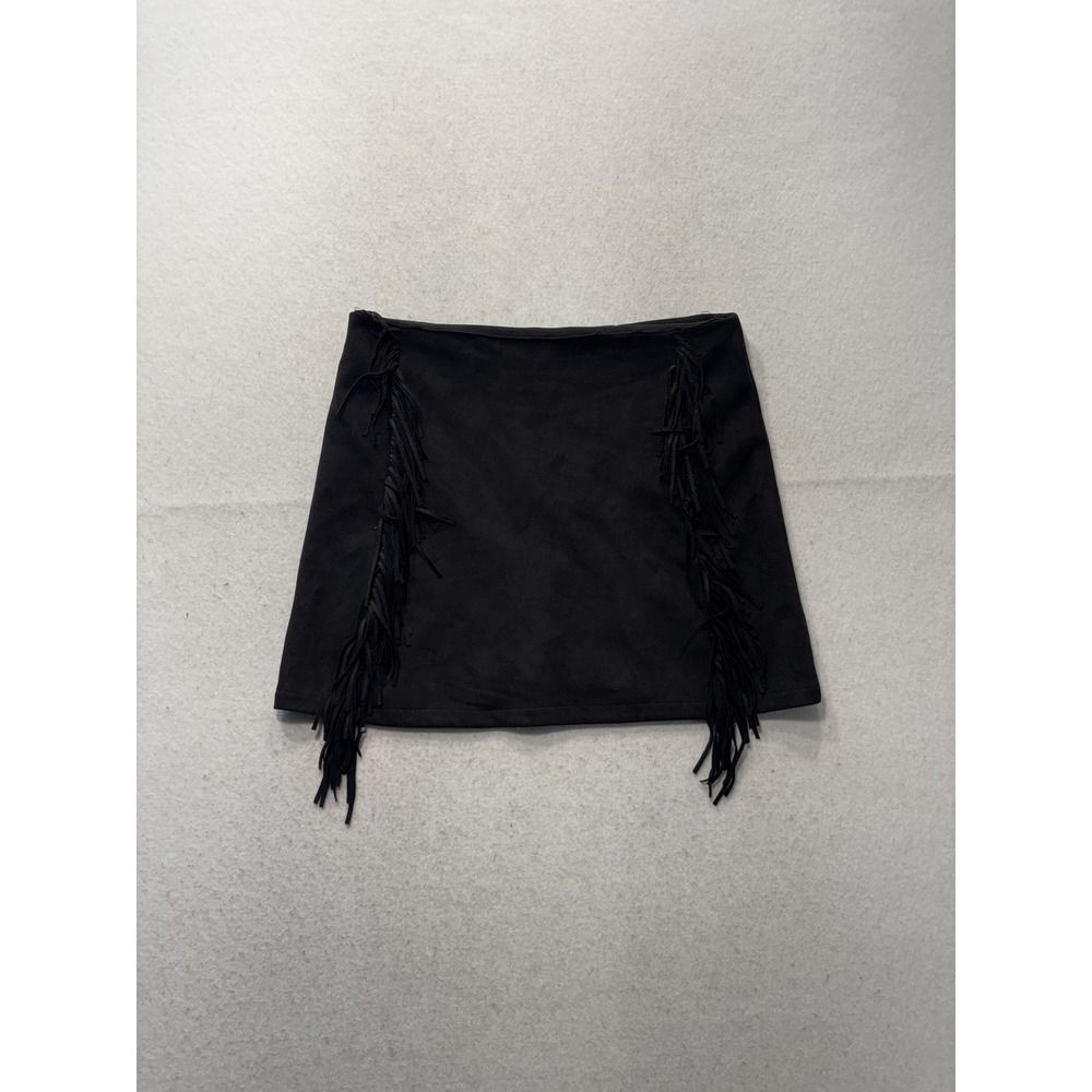 Chelsea & Violet Skirt Womens S Black Faux Suede Fringe Mini Zip Lined Boho
